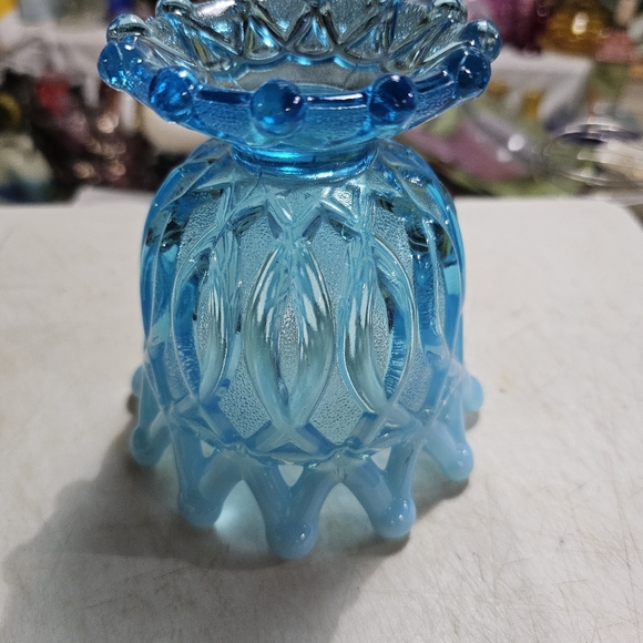 National Glass Company 1903 (Northwood Alaska) Blue Opalescent Open O's Spooner - Picture 2 of 3